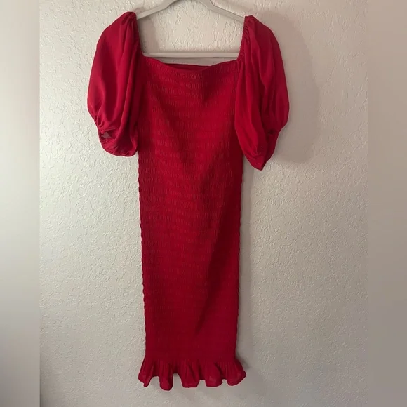 Velvi Women’s Skyla Shirred Midi Dress RED - Picture 4 of 8